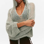 Nicole Miller Artelier Open Knit Hooded Sweater Sage Green Coastal sz Medium Photo 0