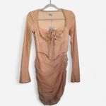 Oh Polly iris nude neutral tan corset whimsy sheer long sleeve mini dress sz 4 Photo 3