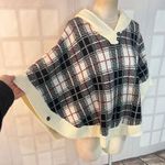 Talbots  Multicolor Plaid Lapel Collar Knit Poncho Sweater Size Small Photo 1