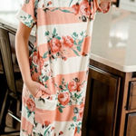 Vanilla Bay  Pink Floral White Striped French
Terry Knee Length Dress Photo 0