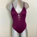 Bar III  Ribbed Lattice-Front Strappy-Back swimsuit SZ M one piece bathing suit Photo 2