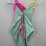 Xhilaration  Pink Yellow Blue One Piece Cutout Bathing Suit Swimwear Large Photo 1