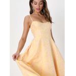 Pastel Yellow and Pink Jacquard Bustier Midi Dress With Pockets 🌿 XL Photo 1