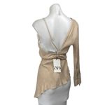 ZARA NEW  Beige Tan Asymmetrical Cami V Neck Lace One Shoulder Blouse Top Size S Photo 2