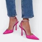 Alexander Wang  Delphine Rhinestone Logo Strap Pointed Toe Pump Heels Hot Pink 38 Photo 1