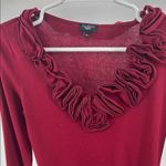 Talbots maroon Ruffled Long Sleeve V-neck M knit top business office fitted Photo 8