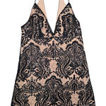 Free People  Black Night Shimmer Mini Dress Sequin Lace V Neck Size 6 OB553497 Photo 0