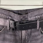 RTA Women Studio Black Leather Belted Straight Flare Ankle Raw Hem Jeans Size XS Photo 4