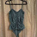 EXPRESS Body Contour Compression Ruched Bodysuit Sage Green XL Photo 1