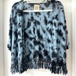 Chaser Blue & Black Tie-Dye Open Cardigan with the Fringe, Size Small Photo 0
