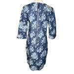 Gap  Roll Cuff Medium Indigo Denim Floral Print Shift Dress Back Zipper Pockets 6 Photo 5