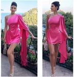 Cult Gaia  Sangria Air Satin Malia One Shoulder Bell Sleeve Mini Dress Small Photo 1