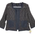 Alfani Gray Lace Collarless Open Front Jacket Gray Size M Photo 0