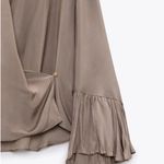 ZARA  Brown Taupe Long Bell Sleeve Drape Wrap Blouse Top NEW XL Photo 6