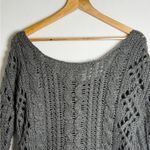 Free People  Women’s Chunky Open Cable Knit Mohair Wool Blend Sweater Gray Sz M Photo 7