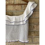Likely NWT  Athena Smocked Ruffle Top Blue White S Bloomingdale’s Revolve Cropped Photo 1