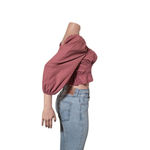 Baevely women's mauve 3/4 sleeve elastic detail ruched back tie crop smock blouse S, M,L Pink Size L Photo 2