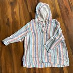 L.L. Bean 100% Linen Striped Hoodie Lightweight Top With Kangaroo Pocket Size XL Photo 0