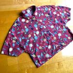 Pull & Bear  Floral, Button Up Cropped Top, Rust Orange, Blue, Yellow, Size M Photo 0