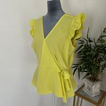 Meraki moon Yellow top women's faux wrap blouse Photo 1