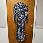 ZARA  Emilie Vicose Printed Damask Belted Midi Maxi Dress Blue Cream Medium M Photo 13