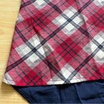 Jolt Plaid Cap Sleeve Contrast Button Back Top in Red/White/Navy/Gray - Medium Photo 7