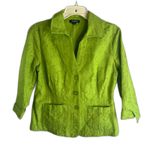 Elementz 3/4 Sleeve Button Up Bold Green Cotton Brocade Jacket Size Medium Photo 0