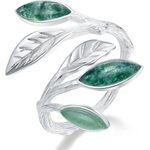 Sterling Silver S925  Marquise Shape Jade Aventurine Open Leaf Ring Photo 0