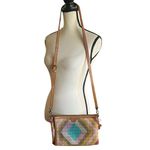 Fossil Sydney Top Zip Crossbody bright colorful weave Cowhide trim Bag. Photo 2