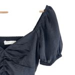 Glassons Crop Top Womens 8 Black Satin Smocked Short Puff Sleeve V-Neck Milkmaid Photo 1