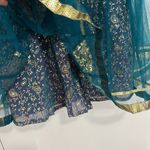 Pakistani Blue and Gold Beaded Sequin Long Sheer Sleeve Dress Size XS Photo 5