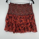 ZARA  Womens Boho Cottage Core‎ Smocked Waist Floral Orange Ruffle Mini Skirt M Photo 5