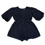 1. State  Cut Out Linen Blend Romper Black Women's 1X Photo 3