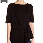 Gibson  Pleat Detail Elbow Sleeve Black Top Medium Photo 2