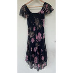 VTG Y2K Miss Anastasia Floral Handkerchief Dress XXS Flutter Sleeve Fairy Whimsy Black Photo 3