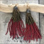 Red And Green Seed Bead Tassel Pave Crystal Earrings Photo 6