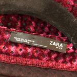 ZARA  W&B Mini Shift Dress Velvet Burnout Geometric Burgundy M Photo 2