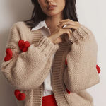 Anthropologie Beige Cardigan with Red Heart Details Photo 0