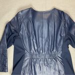 Christopher & Banks  | Navy Zip-Up Faux Leather Floral Embroidered Jacket | PXL Photo 8