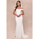 Lulus NWT Arienne White Off-the-Shoulder Mermaid Maxi Dress Wedding Bridal Sz S Photo 2
