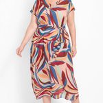 Lane Bryant Multicolor Plus Size Cap-Sleeve Waist Tie Chiffon Midi Dress NEW Photo 0
