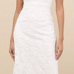 Lulus NWOT Aramis White Embroidered Lace Strapless Bustier Midi Dress Large Photo 0