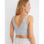 Aerie Lace Waffle Longline Bralette Medium Heather Gray Size Medium Photo 1