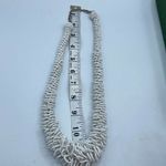 Boutique Boho white layered ruffed seed bead statement necklace. Photo 9