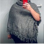 Kenar  Gray Wool Blend Cable Knit Cowl Neck Fringed Poncho XL Photo 4