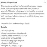 Boutique Tan/Cream Corduroy Puffer Vest  Photo 6