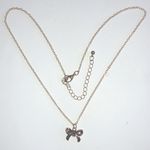 Gold Tone Enamel CZ Rhinestone Dainty Bow Pendant Boho Necklace Photo 4