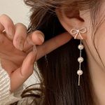 Hollow Bow Shiny Zircon Dangle Earrings White Photo 1