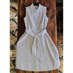 Liz Claiborne Cotton Navy Blue and White Pin Striped Button down dress Size L Photo 0