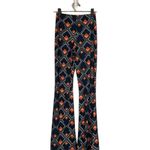 ZARA Navy Blue & Orange Diamond Print Retro Bell Flare Leggings Women Sz S Photo 1